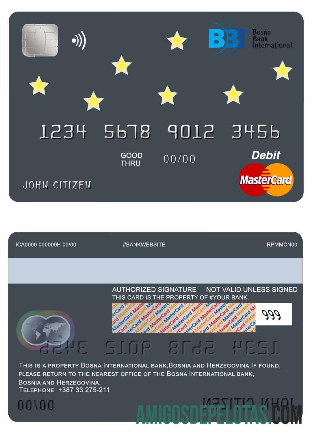 Bósnia e Herzegovina Bosna International Bank Mastercard exemplo real